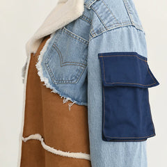 Women's Elegant Denim and Woolen Long Coat