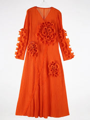 Pleated 3D Ruffle Floral Dress