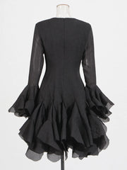 Mini Luxury Dress with Ruffles - Long Sleeve