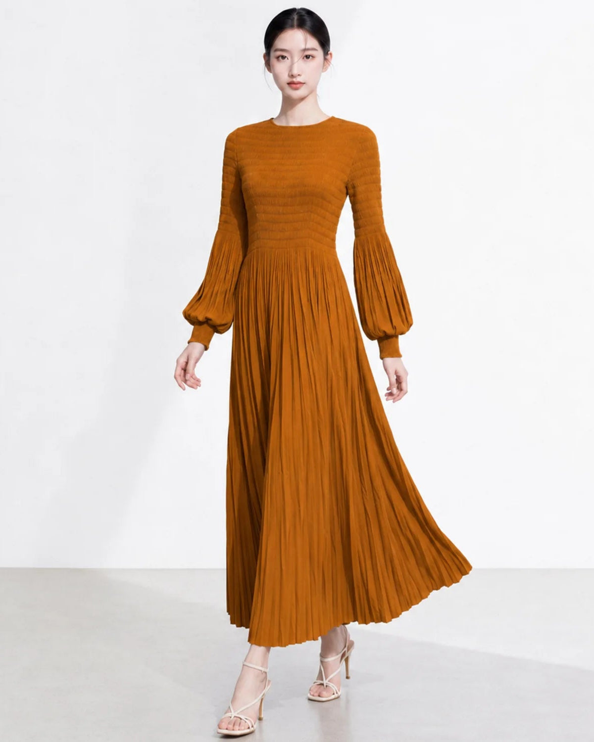 Balloon Sleeve Pleated Dress