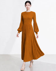 Balloon Sleeve Pleated Dress