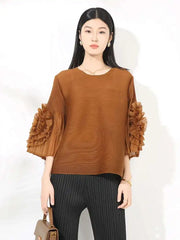 Truly Pleated Ruffle Sleeve Top