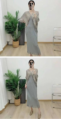 Metallic Plisse Fringe Dress
