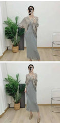 Luxury Pleated Tassel V-Neck Dress