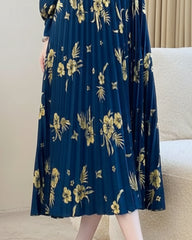 Plissé Floral Sleeve Dress