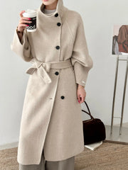 Luxury Wool-Blend Tie Belt Overcoat
