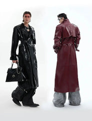 Unisex Extra Long Patent Faux Leather Trench Coat