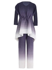 Women's 2 Piece Gray Pleated Matching Pants Set