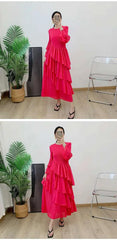 Elegant Ruffled Pleated Dress