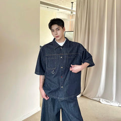 Men's High Society Denim Shirt and Long Shorts Set