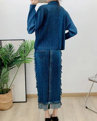 Luxury Denim Plissé Skirt Set