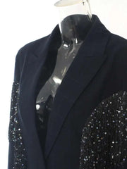 Luxury Sequin Fringe Navy Blazer