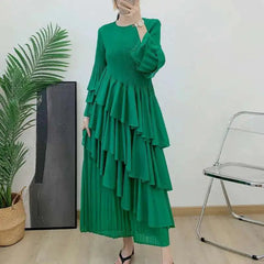Elegant Ruffled Pleated Dress
