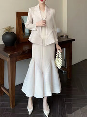 Japanese Luxe Asymmetrical Pleated Skirt Suit