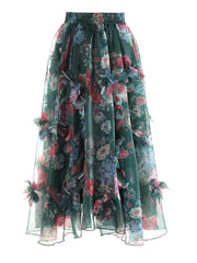 Floral Appliqué Pull-On Skirt