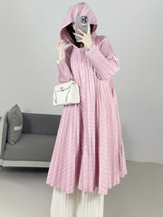 Luxury Plisse Hooded Long Coat