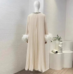 Luxe Pleated Feather Midi Dress