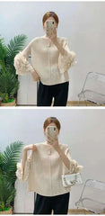 Luxury Pleated Ruffle Cuff Blouse