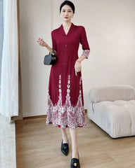Petite Plissé Button-Front Dress