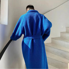 Blue Wool Blend Trench Coat for Men