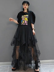 HEYFANCYSTYLE Luxe Mesh Black T-Shirt Dress