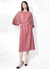Plissé Batwing Sleeves Dress
