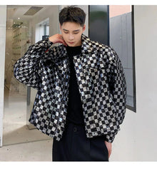 Men's Metallic Checkered Cropped Jacket