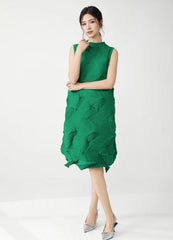 Plissé Sleeveless Above-Knee Dress