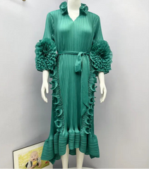 Pleated Ruffled Collar Dress