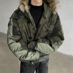 Men's Streetwear Camo Faux Fur Hood Jacket