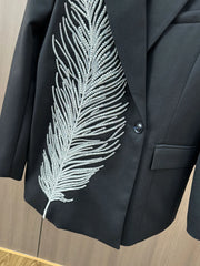 Women's Tailored Blazer with Feather Beads