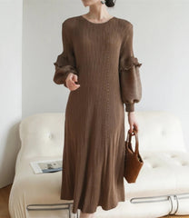 Luxury Puff Sleeve Pleats Dress