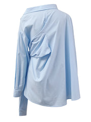 Women's Blue Wrap Blouse with Long Sleeves | Effortless Luxe