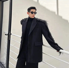 Men's Luxury Oversized Blazer with Faux Fur Sleeves