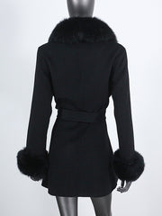 Women's Cashmere Wool Coat with Fox Fur Collar