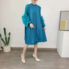 Luxury Pleated Floral Ruffle Dress