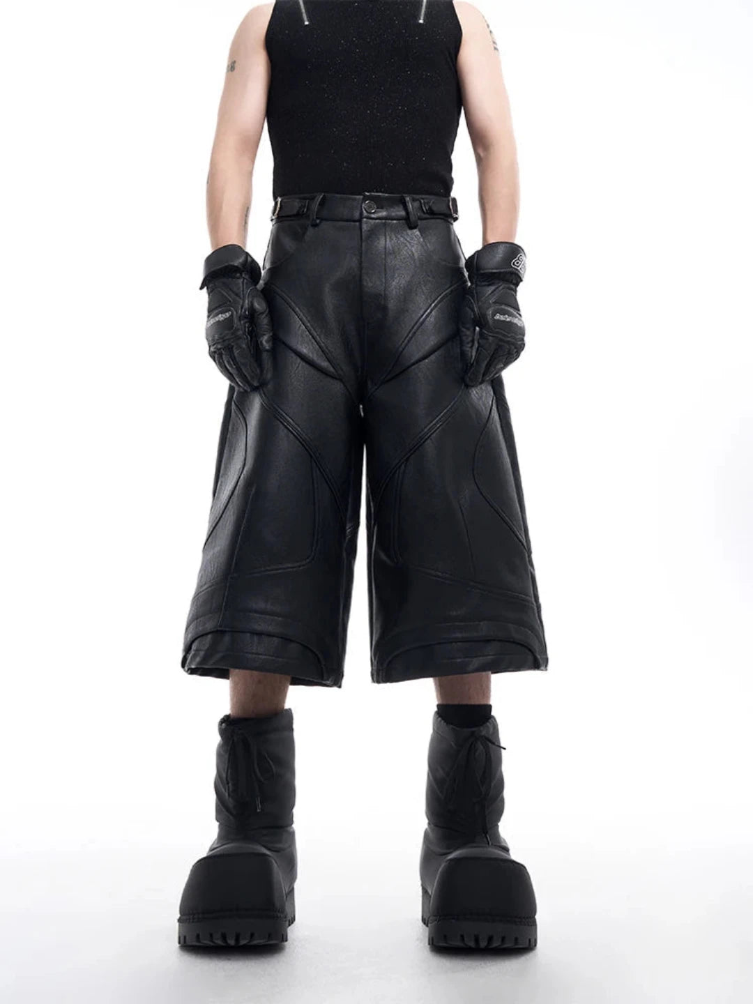 Men's Textured Faux Leather Long Shorts