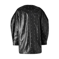 Vegan Leather Polka Dot Puff Shoulder Coat