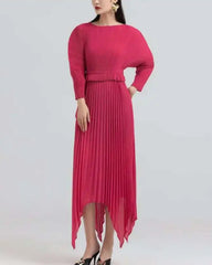 Formal Plissé Asymmetric Dress
