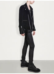 Men's Stylish Velvet Moto Jacket – Refined Elegance