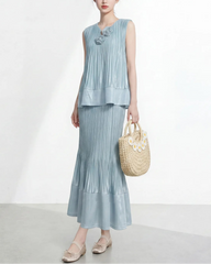Pleated Rosette Peplum 2-Piece