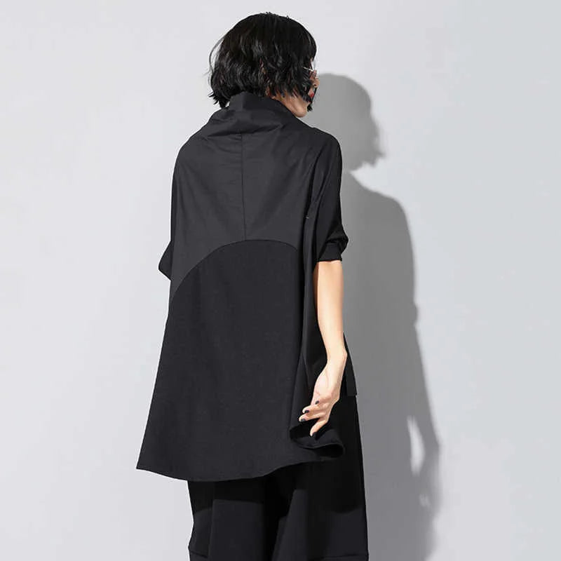 HEYFANCYSTYLE Black Pocket Irregular Oversized Shirt