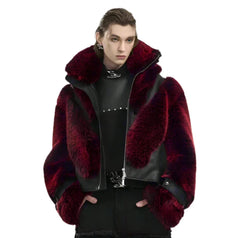 Men's Cropped Faux Leather & Fur Bomber Jacket