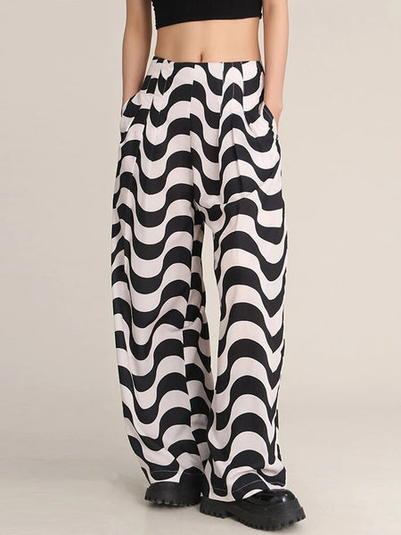 HEYFANCYSTYLE Retro Striped Wide-Leg Trousers