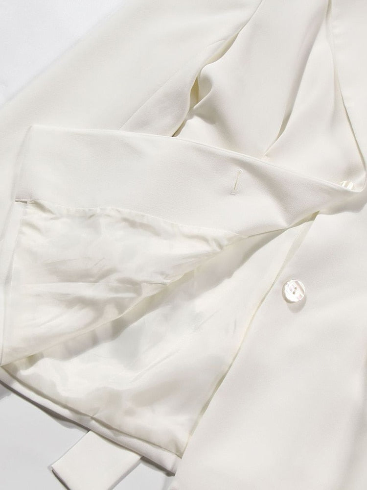 Classy White Blazer Coat with Irregular Wrap - Effortless Chic