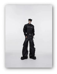 Men's Black Faux Leather Baggy Cargo Pants | Luxury Streetwear