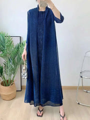 Luxury Pleats Dress & Coat Set