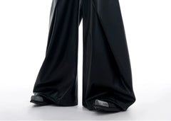 Men's Double Waist Baggy Faux Leather Pants