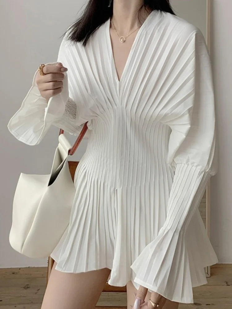 Alexander Plissé V-Neck Top with Fluted Sleeves
