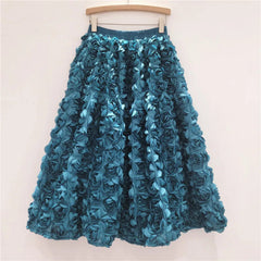 Rose Tulle Romantic Flared Midi Skirt